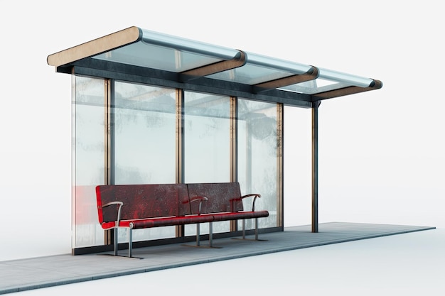 Vibrant red bench in front of a modern glass building Generative AI