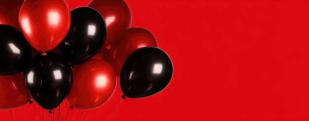 Vibrant Red and Black Balloons Against Bold Red Backdrop