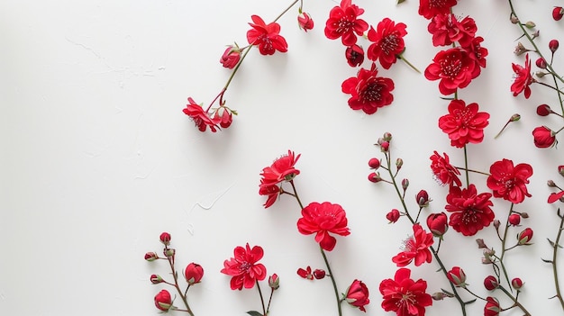 Vibrant Red Blossoms on White Background Elegant Floral Arrangement for Spring and Summer Themes