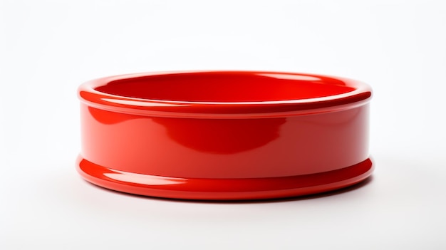 A vibrant red bowl elegantly placed on a pristine white table