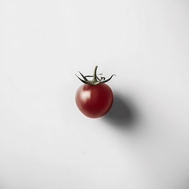 Photo a vibrant red cherry tomato glistens against a pristine white background