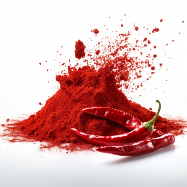 Vibrant Red Chili Powder On White Background High Definition Image