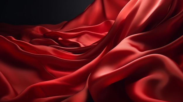 A vibrant red cloth texture with a dramatic black backdrop Generative ai