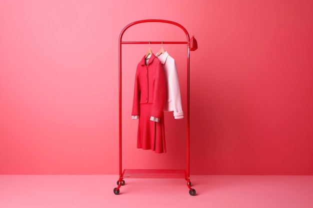 Vibrant Red Clothes Rack on Pink Background Generative AI