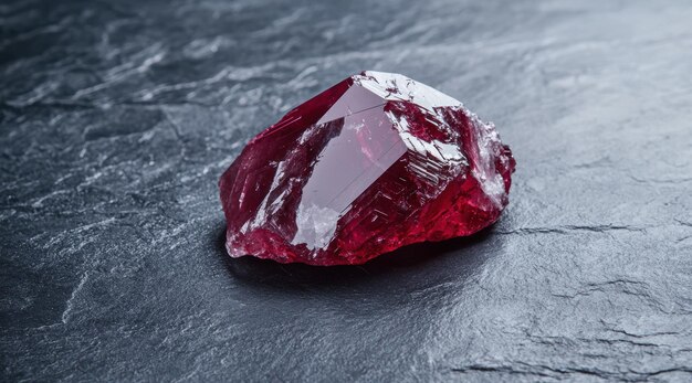 Photo vibrant red crystal on dark slate background