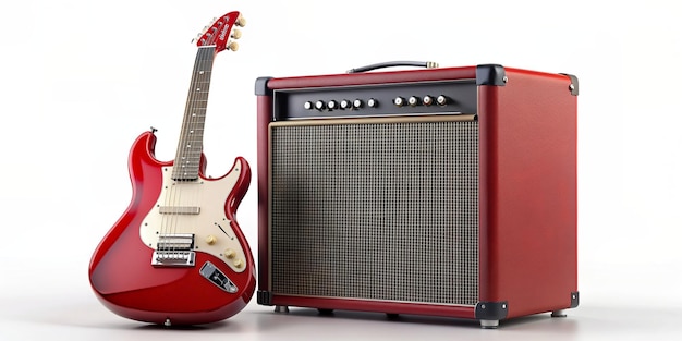 Vibrant Red Electric Guitar and Classic Amplifier for Music Enthusiasts