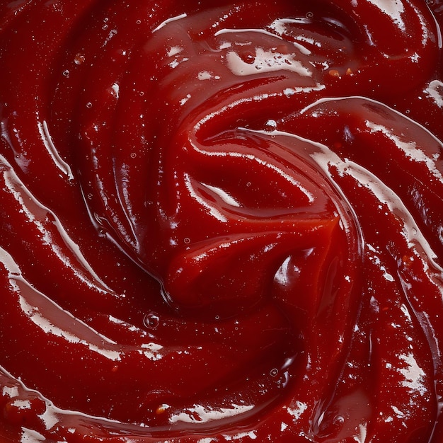 Photo vibrant red ketchup swirl in bowl