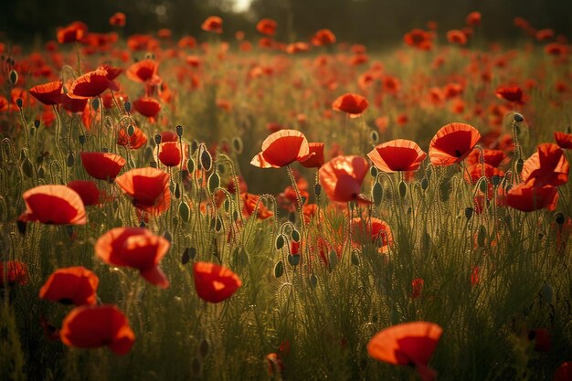 Photo vibrant red poppies in field