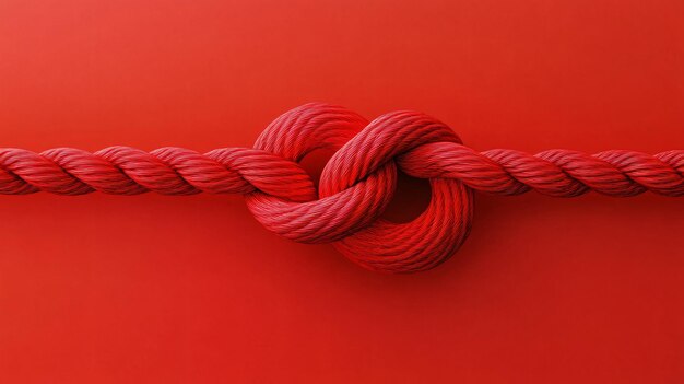 Photo vibrant red rope knot on colorful background