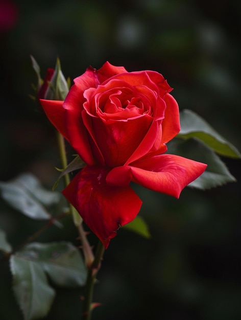 Vibrant Red Rose Blossom on Dark Background Romantic Floral Beauty