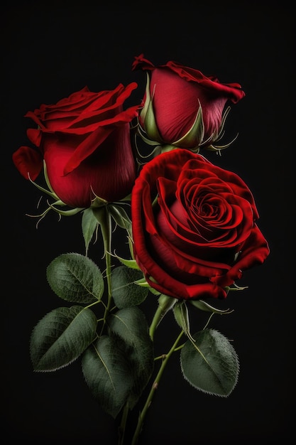 Vibrant Red Rose Bouquet on Black Background