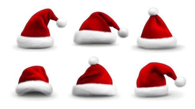 Photo vibrant red santa claus hats for the winter season