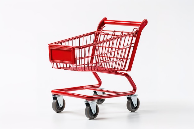 A Vibrant Red Shopping Cart Ready for the Days Adventures on a Clear PNG or White Background