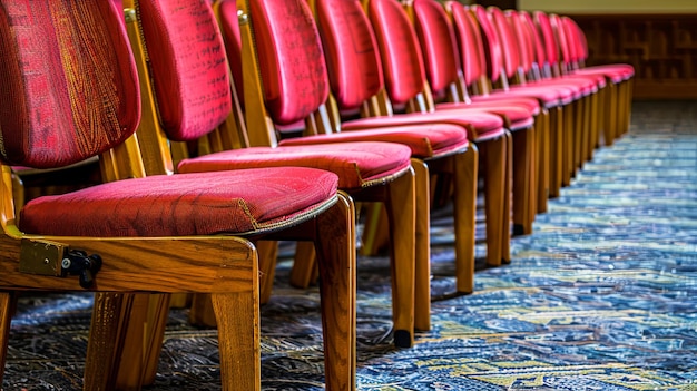 Vibrant red theater seating arrangement in a row