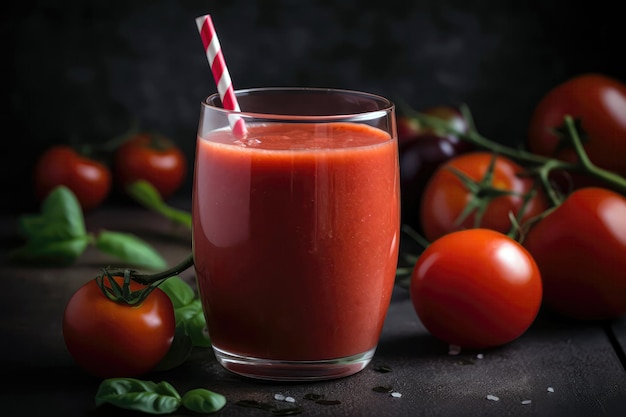 Vibrant Red Tomato Smoothie In Clear Glass With Straw Generative AI