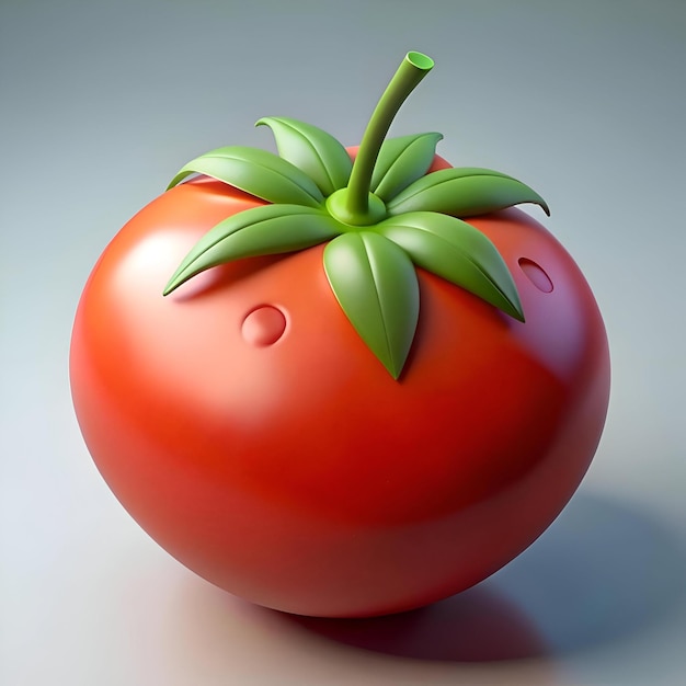 A vibrant red tomato with a green leafy top rendered in a glossy cartoon like style