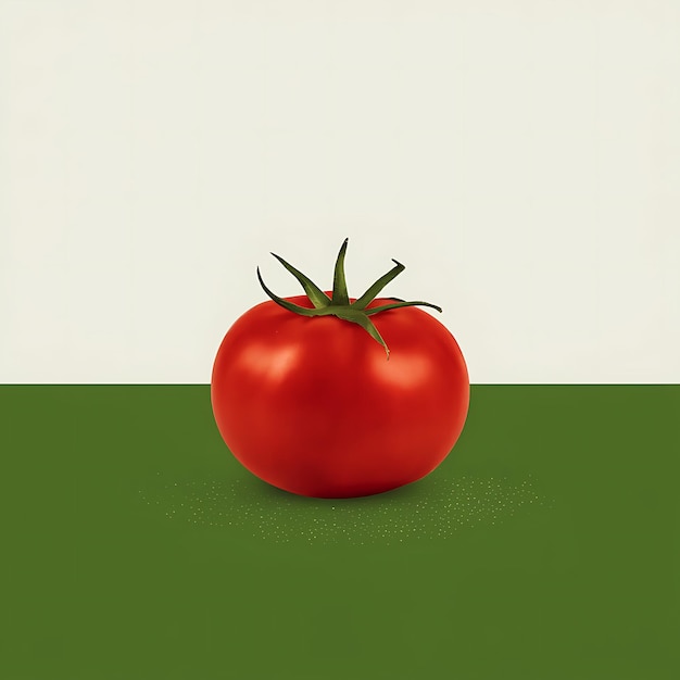 A Vibrant Red Tomato with a Verdant Stem Radiates Freshness and Vitality on a Minimalist Background