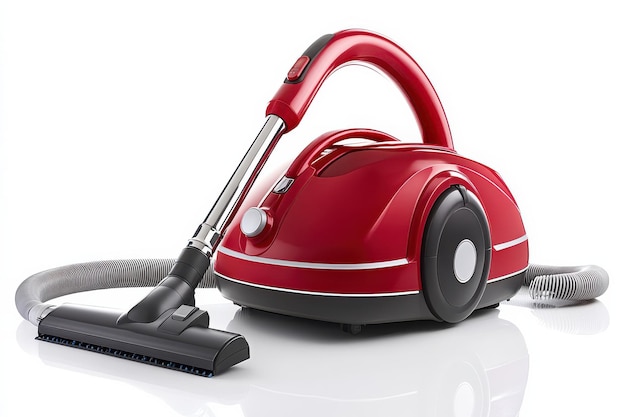 Photo a vibrant red vacuum cleaner stands ready for action in a bright modern interior space