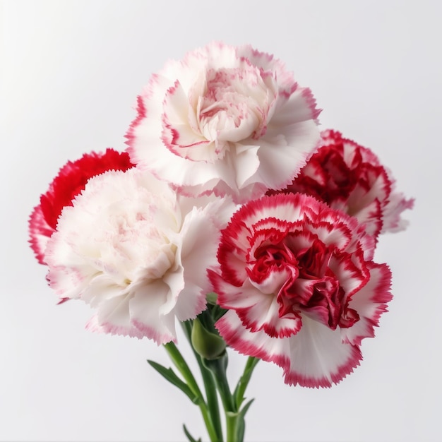 Vibrant Red And White Carnations Stunning Macro Photography On White Background