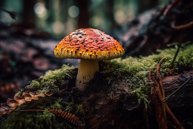 A vibrant red and yellow mushroom