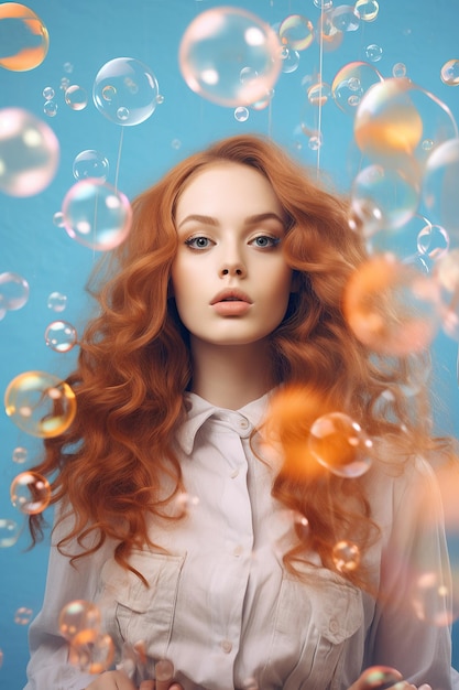 Vibrant redhead captivatingly wearing bubble dress human face clothing girl person portrait doll