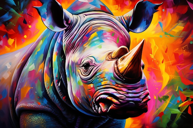 Vibrant Rhino Airbrush Painting