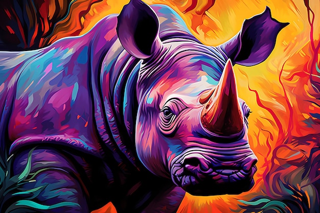 Vibrant Rhino Airbrush Painting