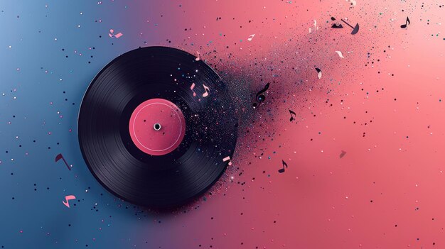 Vibrant Rhythms Vinyl Record and Music Notes on Pink