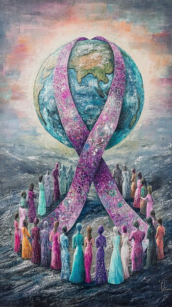 Photo vibrant ribbon of hope embracing globe illustration