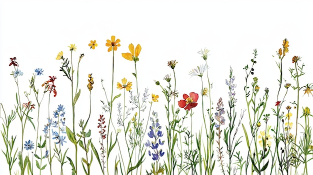 Photo a vibrant row of wildflowers blooming together gracefully against a transparent background