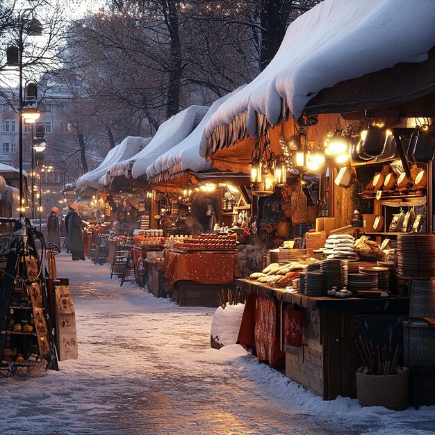 Vibrant Russian Market in Winter in Moscow Russia