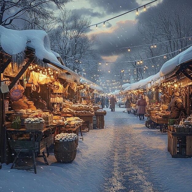 Vibrant Russian Market in Winter in Moscow Russia