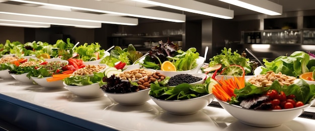 A vibrant salad bar featuring fresh greens and colorful vegetables for healthy eating