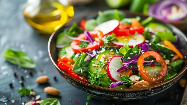 Photo vibrant salad bowl with vegetables and nuts perfect for a balanced diet and healthy living