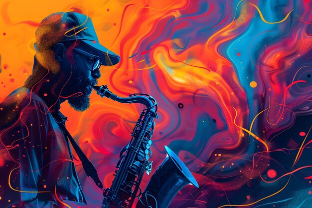 Photo vibrant saxophone serenade a colorful jazz experience