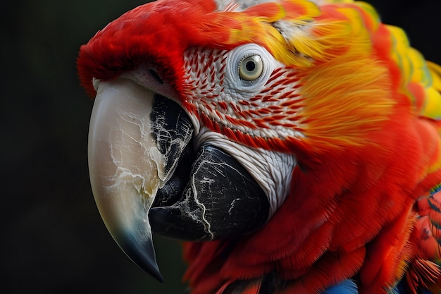 Vibrant Scarlet Macaw CloseUp with Detailed Plumage