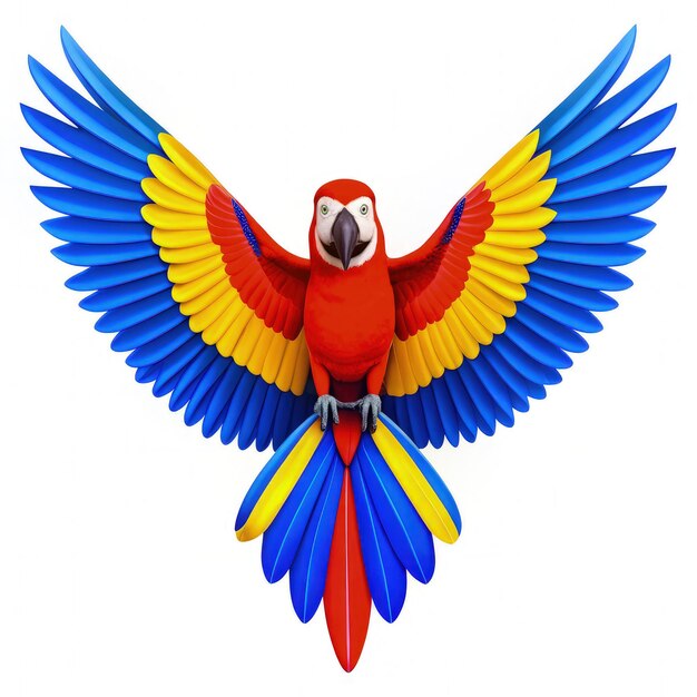 Vibrant Scarlet Macaw Soaring With Spread Wings Generative AI