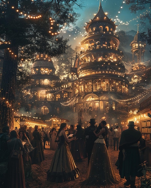 A vibrant scene depicting a bookthemed carnival