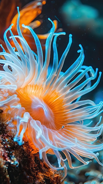 A vibrant sea anemone swaying gracefully in ocean currents showcasing its delicate tentacles