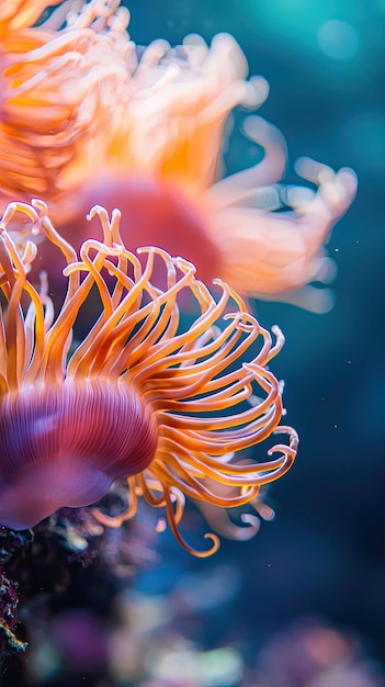 A vibrant sea anemone sways gracefully in ocean currents showcasing its delicate tentacles