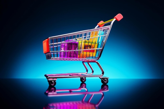 Vibrant Shopping Concept with Colorful Shopping Cart Generative AI