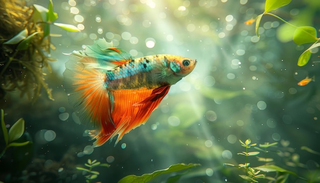 Vibrant Siamese Fighting Fish in a Sunlit Aquarium