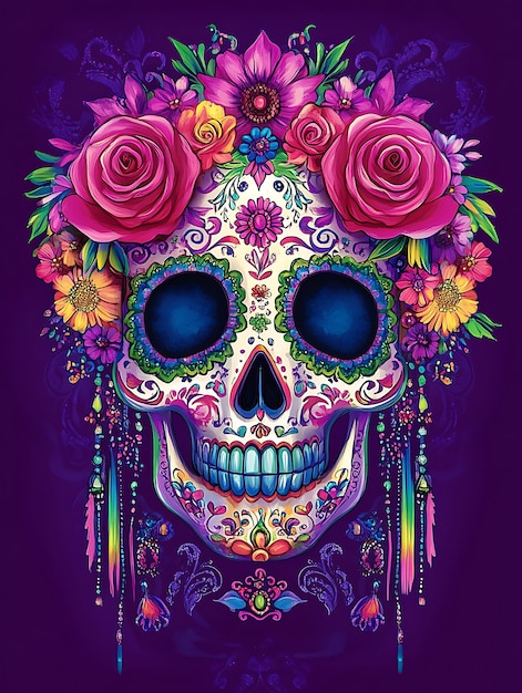 Vibrant Skull of Da de los Muertos