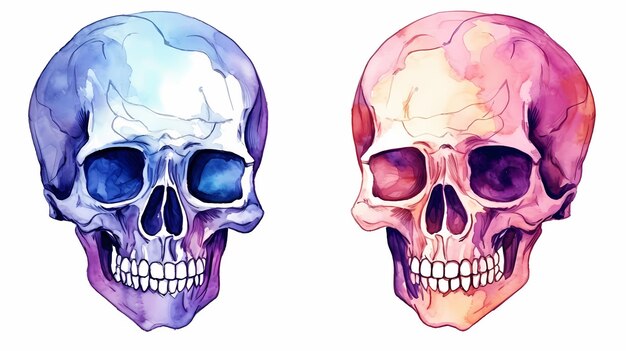 A vibrant skull illustration with splashes of colorful watercolor