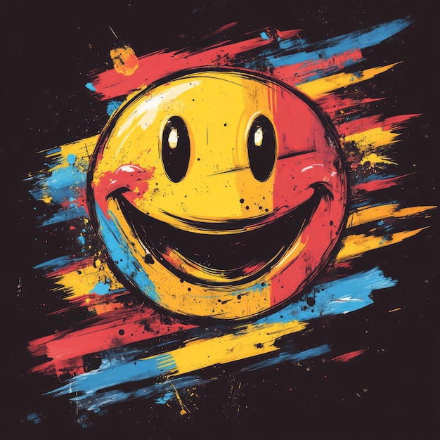 Photo a vibrant smiley face with colorful brush strokes conveying joy and positivity