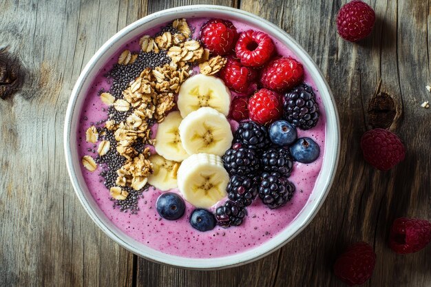 A vibrant smoothie bowl topped with fresh berries banana slices and granola perfect for healthy breakfast ideas