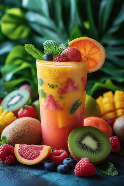 Vibrant Smoothie Energized by Colorful Fruits