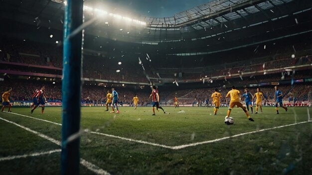 Photo vibrant soccer game scene with players in action