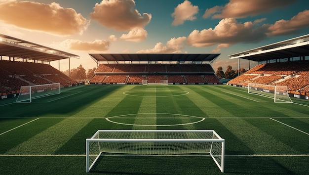 A vibrant soccer game stadium scenery