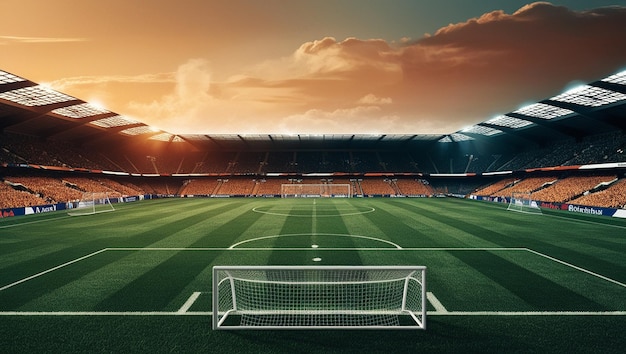 A vibrant soccer game stadium scenery